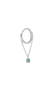 14KT Gold Mini Chain Diamond/Emerald Huggie Clicker Earring