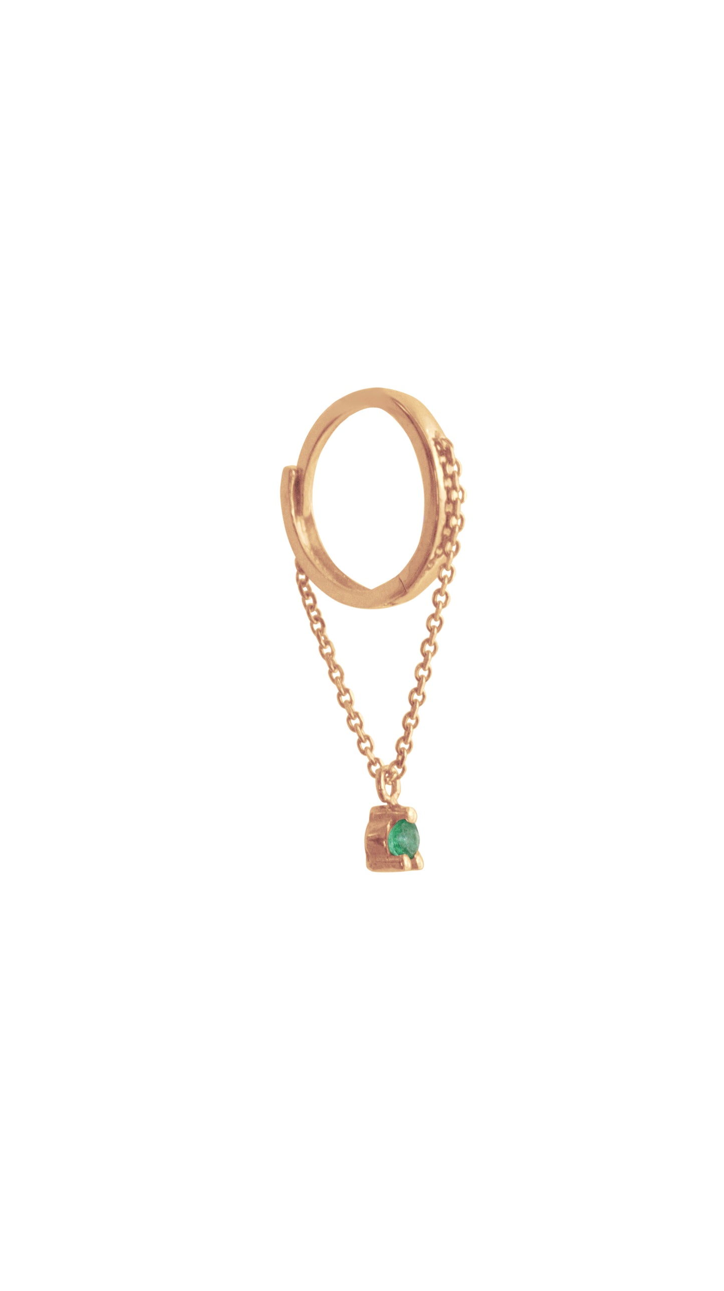 14KT Gold Mini Chain Diamond/Emerald Huggie Clicker Earring