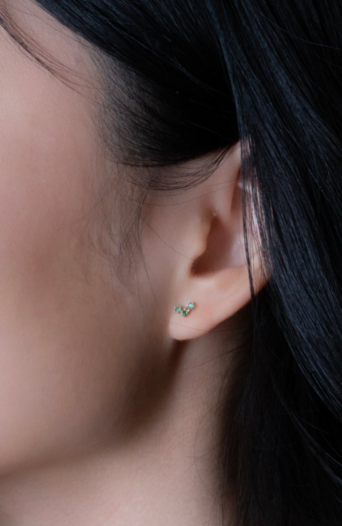 14K Gold Push Flat Back Three Emerald Earring
