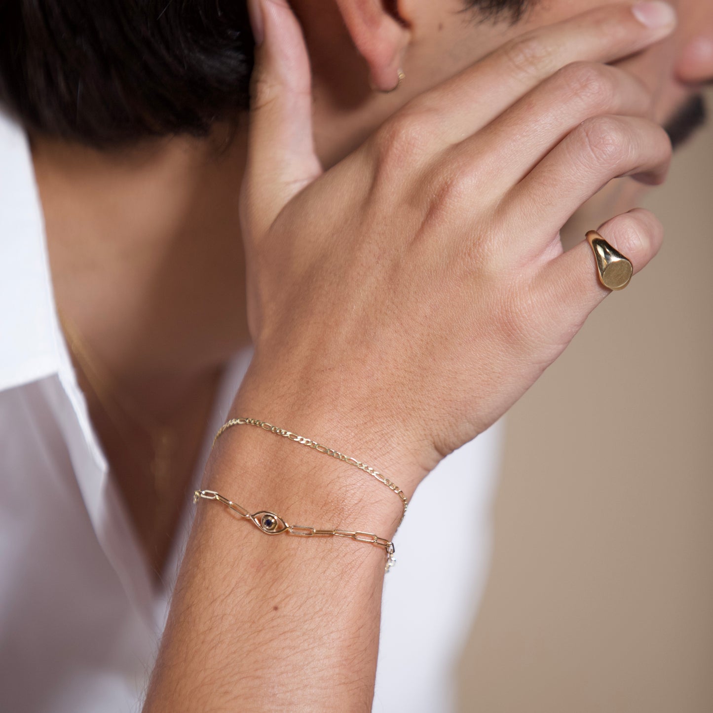 14k Gold Evil Eye Paper Clip Chain Diamond Bracelet