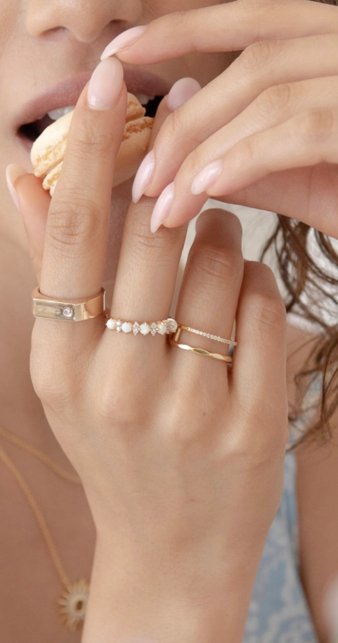 14k Diamond Double Band Hammered Ring