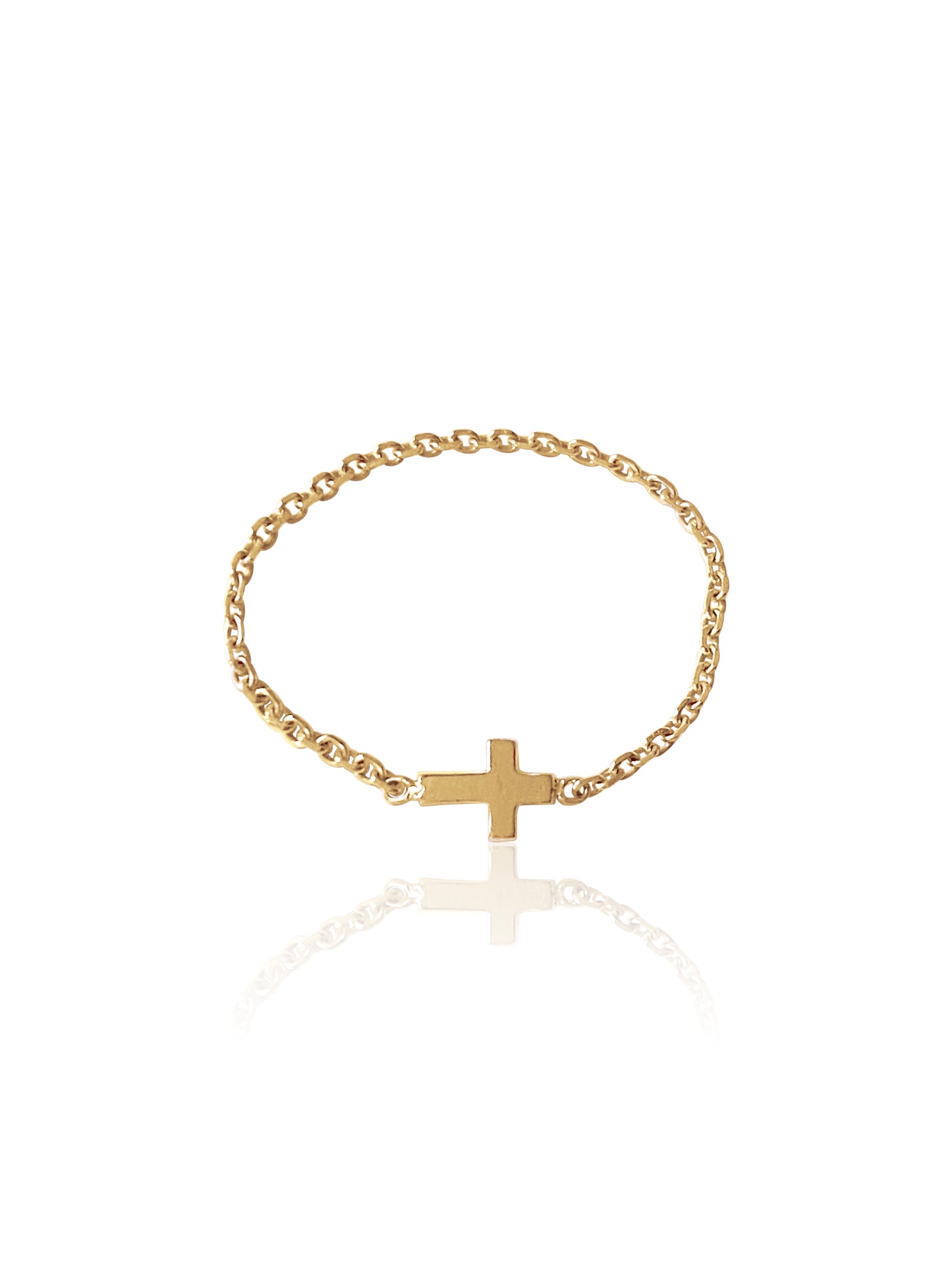 14K Gold Soft Chain Cross Ring