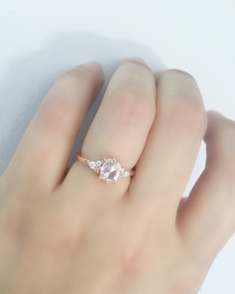 14k Rose cut Oval Diamond Ring