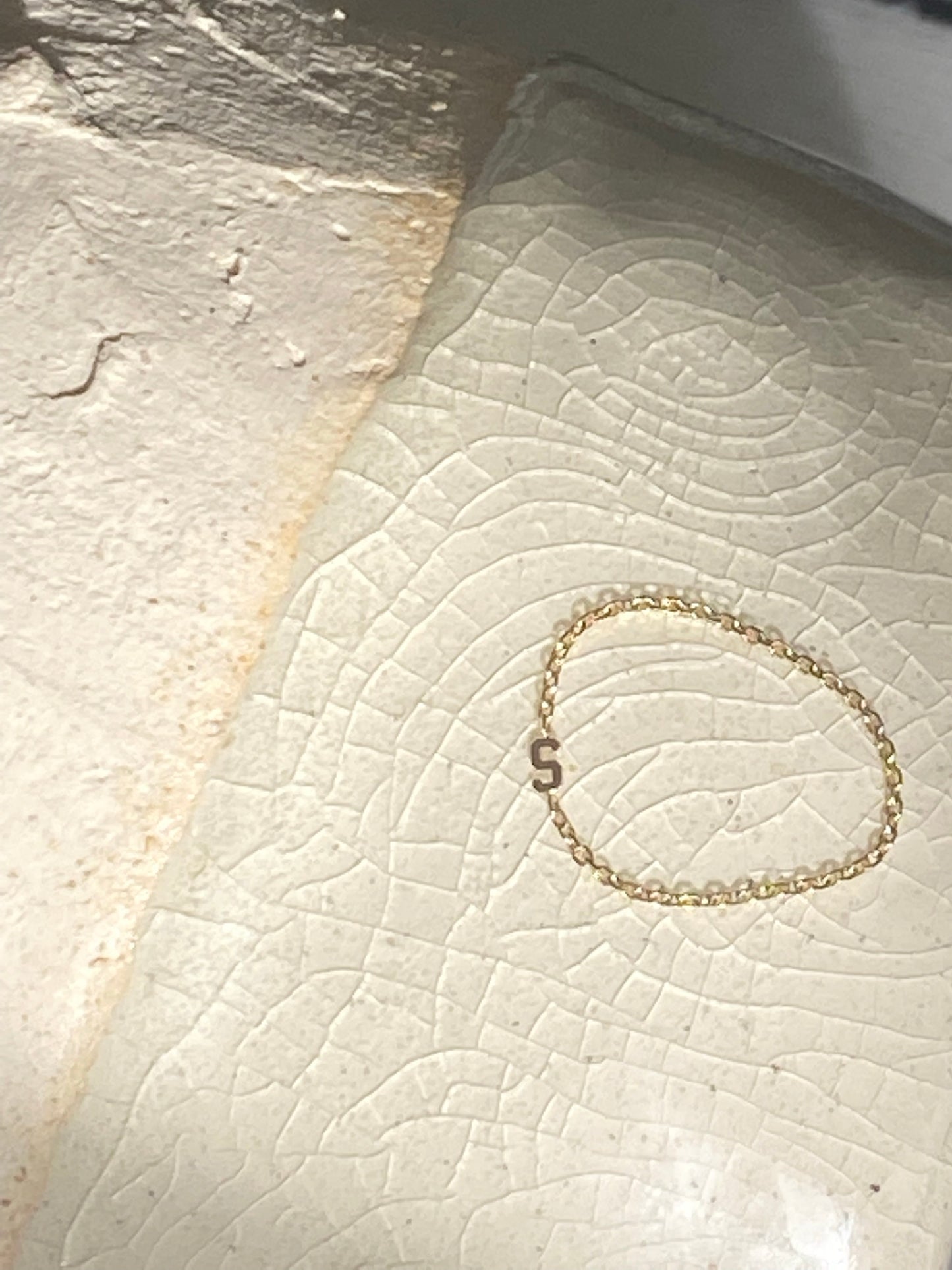 14K Gold Soft Chain Tiny Initial Ring