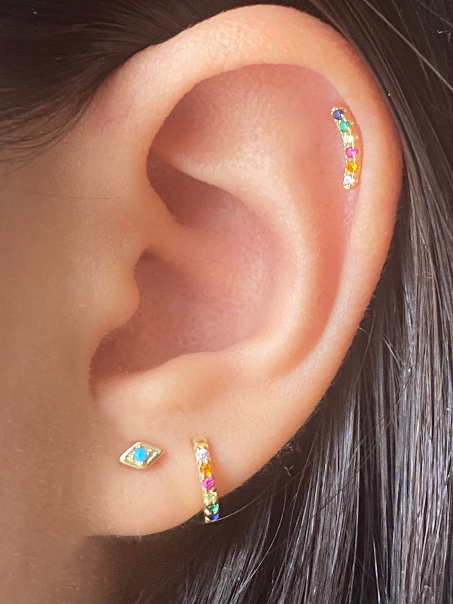 CURVED TRIPLE TURQUOISE FLAT BACK PIERCING EARRINGS (18G)