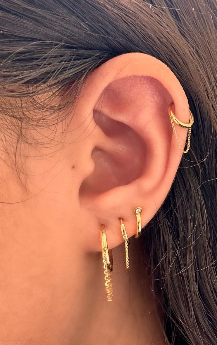 14KT Gold Large Chain Huggie Clicker Earring