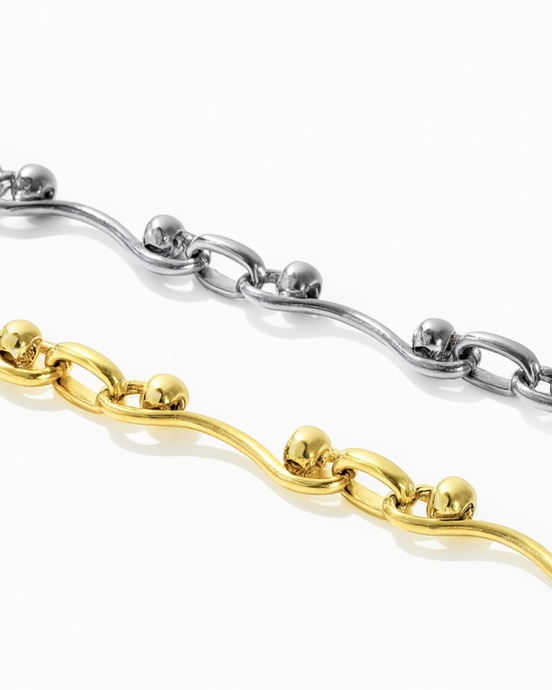 18K Gold Filled Wave & Bead Bracelet