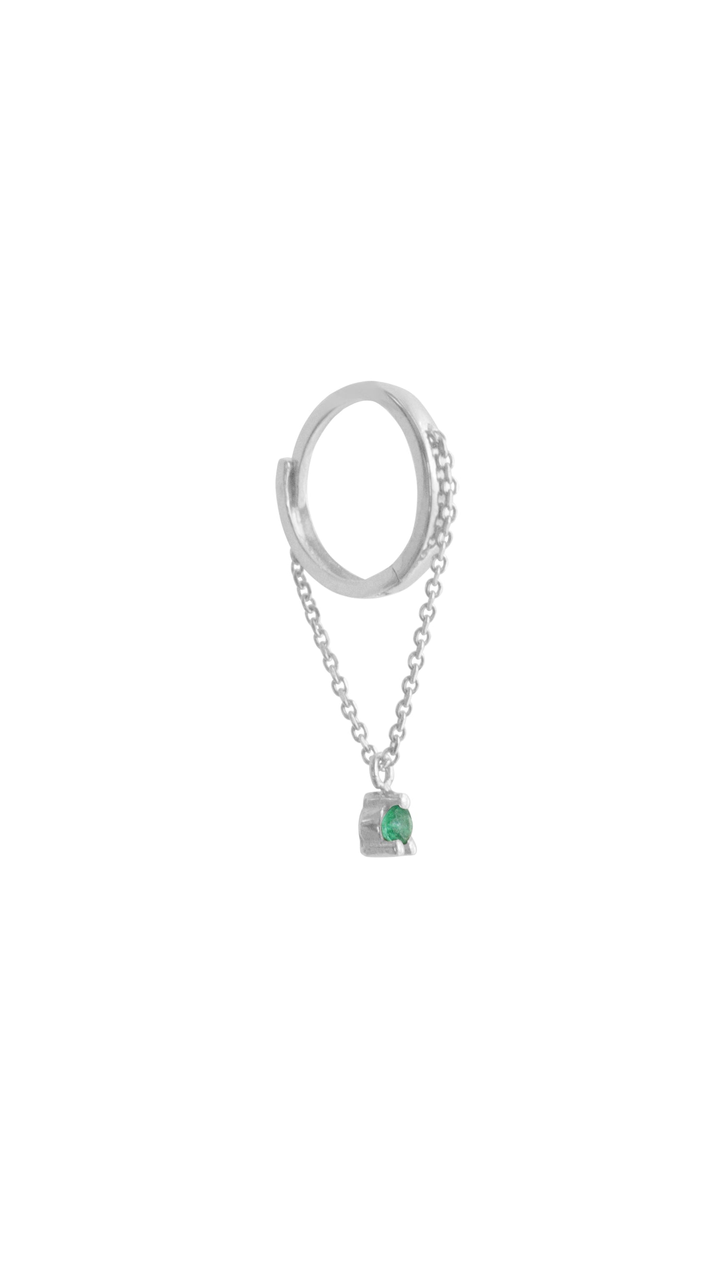 14KT Gold Mini Chain Diamond/Emerald Huggie Clicker Earring