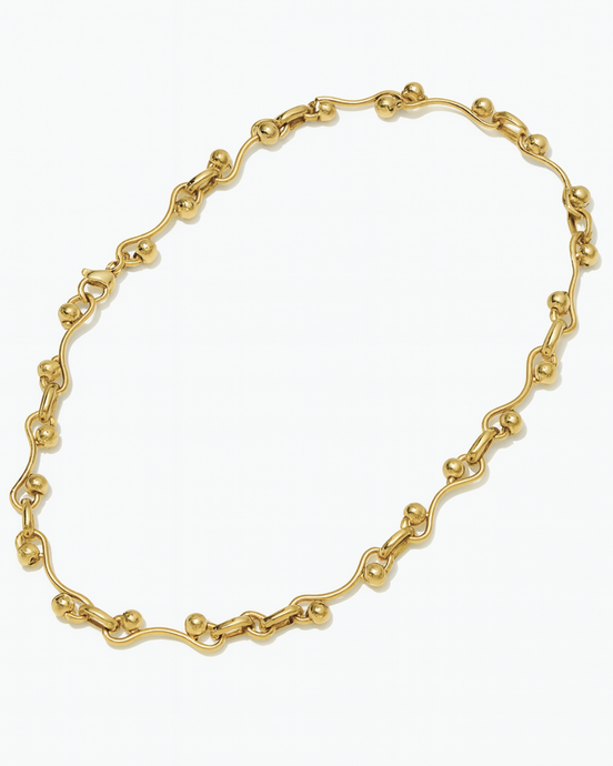 18K Gold Filled Wave & Bead Necklace