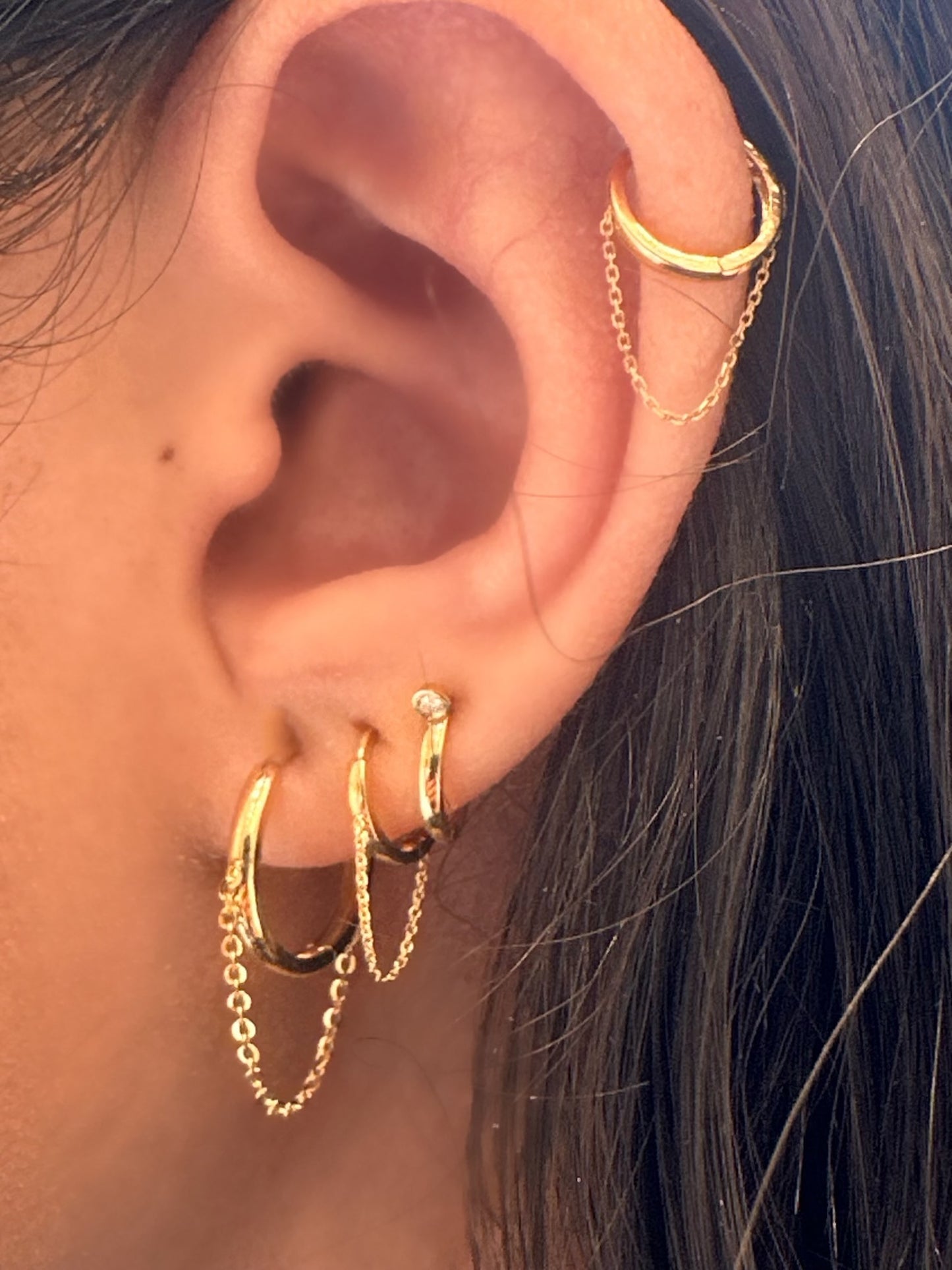 14KT Gold Large Chain Huggie Clicker Earring