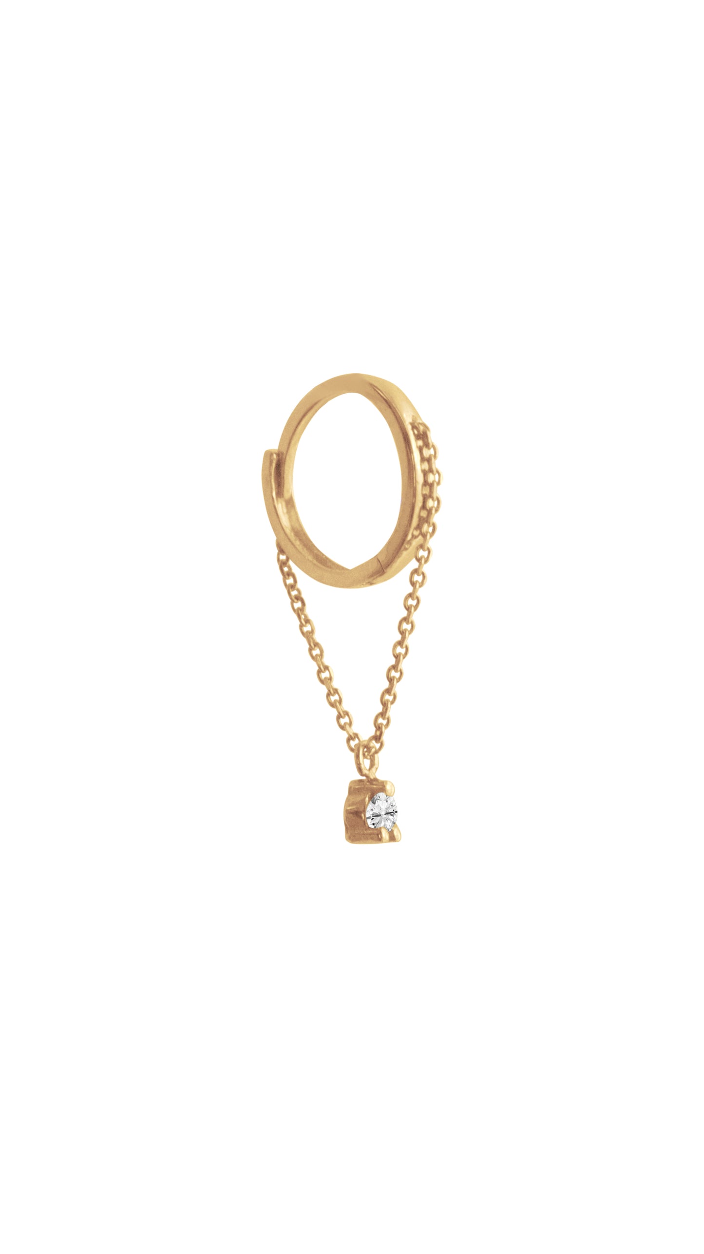 14KT Gold Mini Chain Diamond/Emerald Huggie Clicker Earring