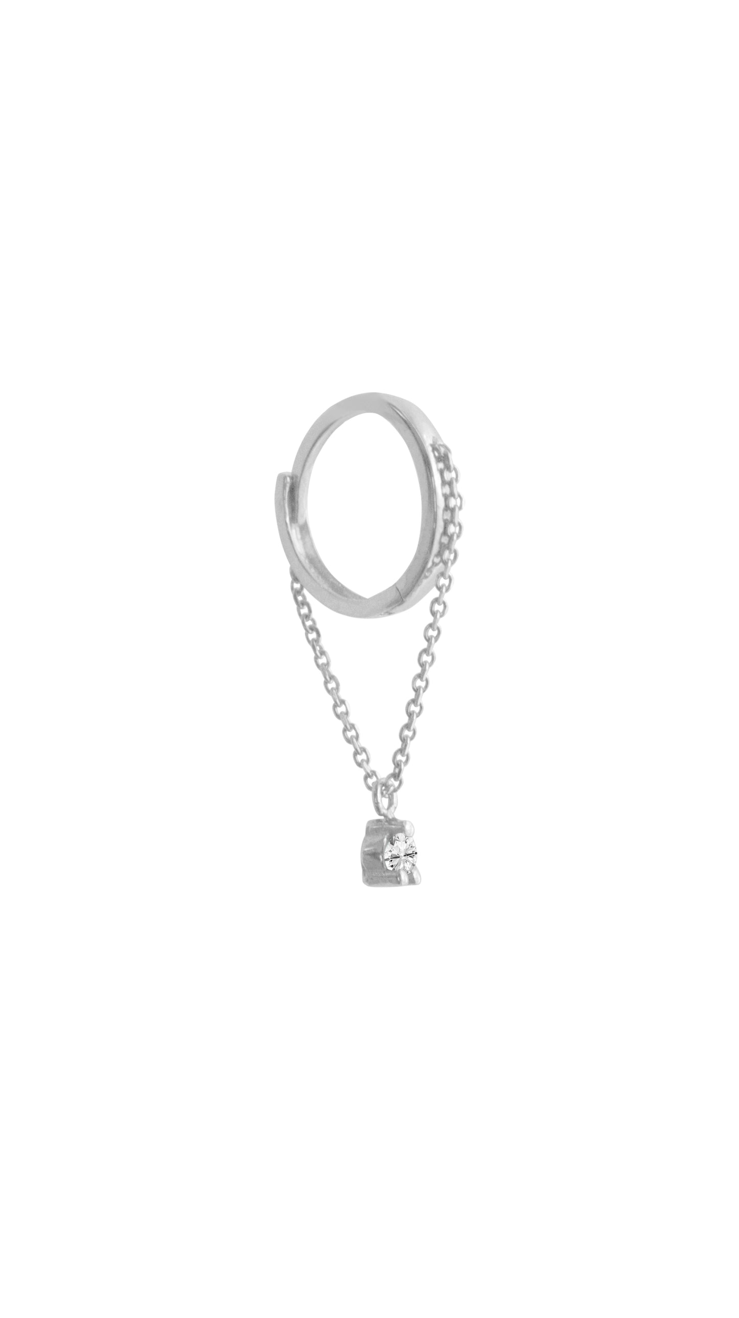 14KT Gold Mini Chain Diamond/Emerald Huggie Clicker Earring