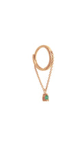 14KT Gold Mini Chain Diamond/Emerald Huggie Clicker Earring