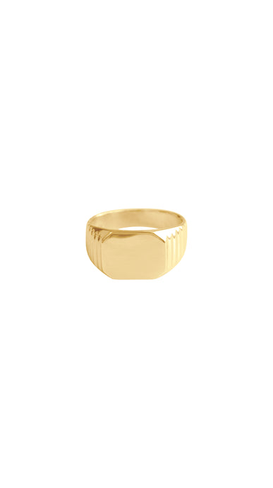 14k Solid Gold Ribbed Signet Ring