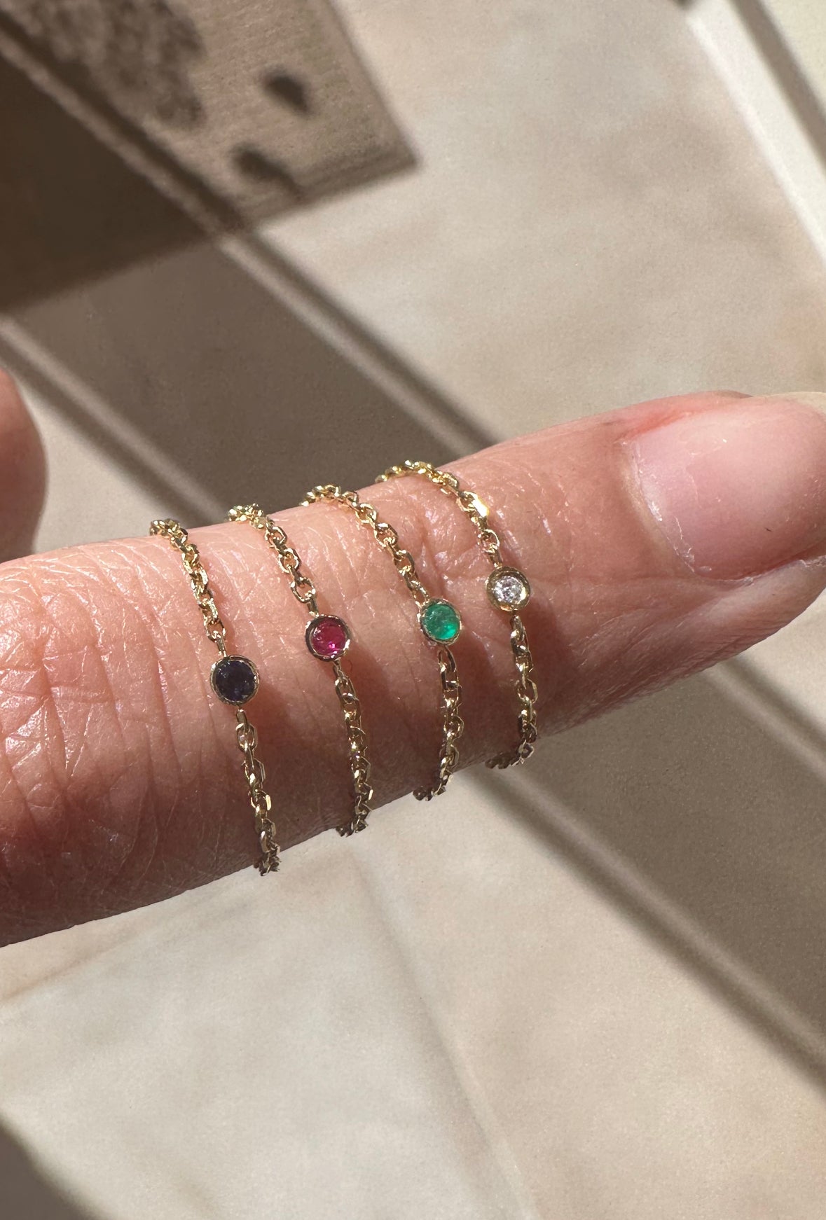 14K Gold & Mini Gemstone Soft Chain Ring