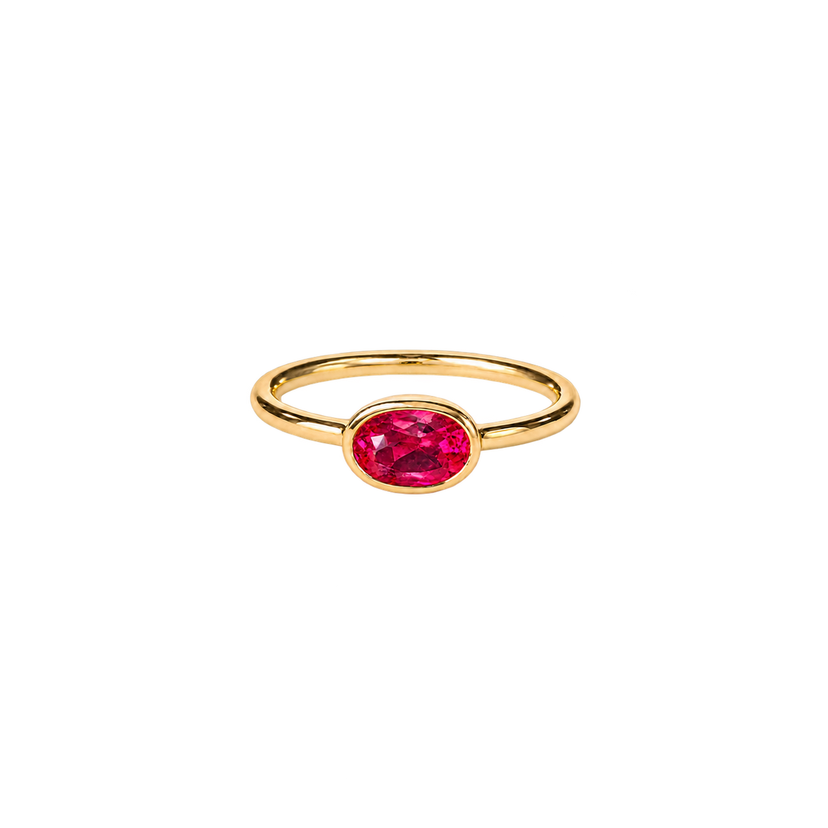 14K Gold East-West Oval Birthstone Pinky Ring
