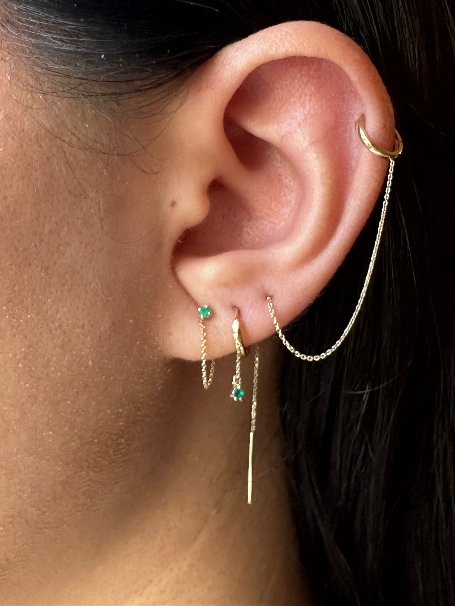 14KT Gold Huggie Long Chain Clicker Earring