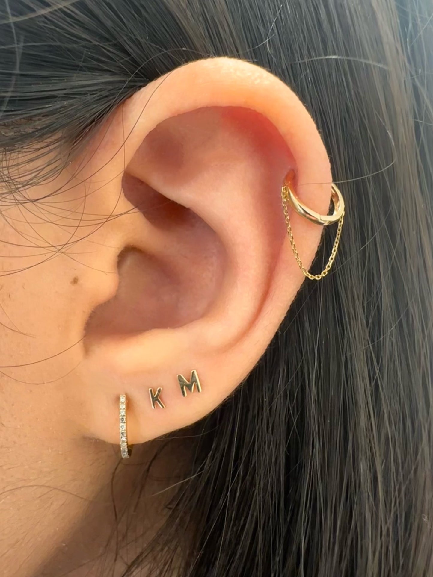 14K Gold Micro Initial Earring