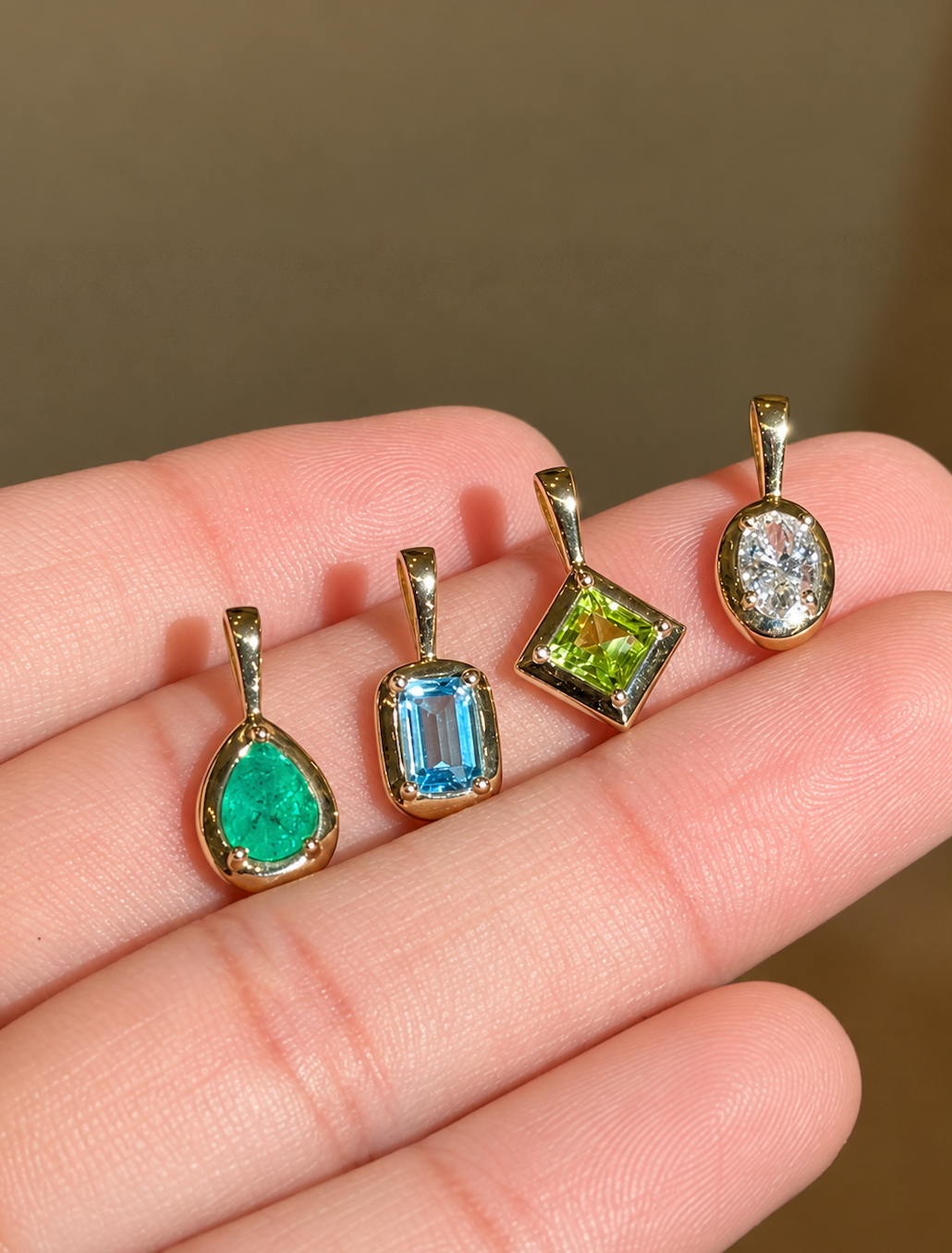 14K Framed Gemstone Pendants