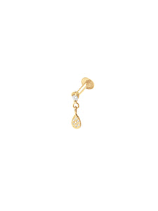 14K Gold Push Flat Back Pear shape Dangle Diamond Earring
