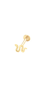 14K Gold Push Flat Back Snake Earring