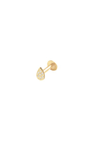 14K Gold Push Flat Back Pear shape Diamond Earring