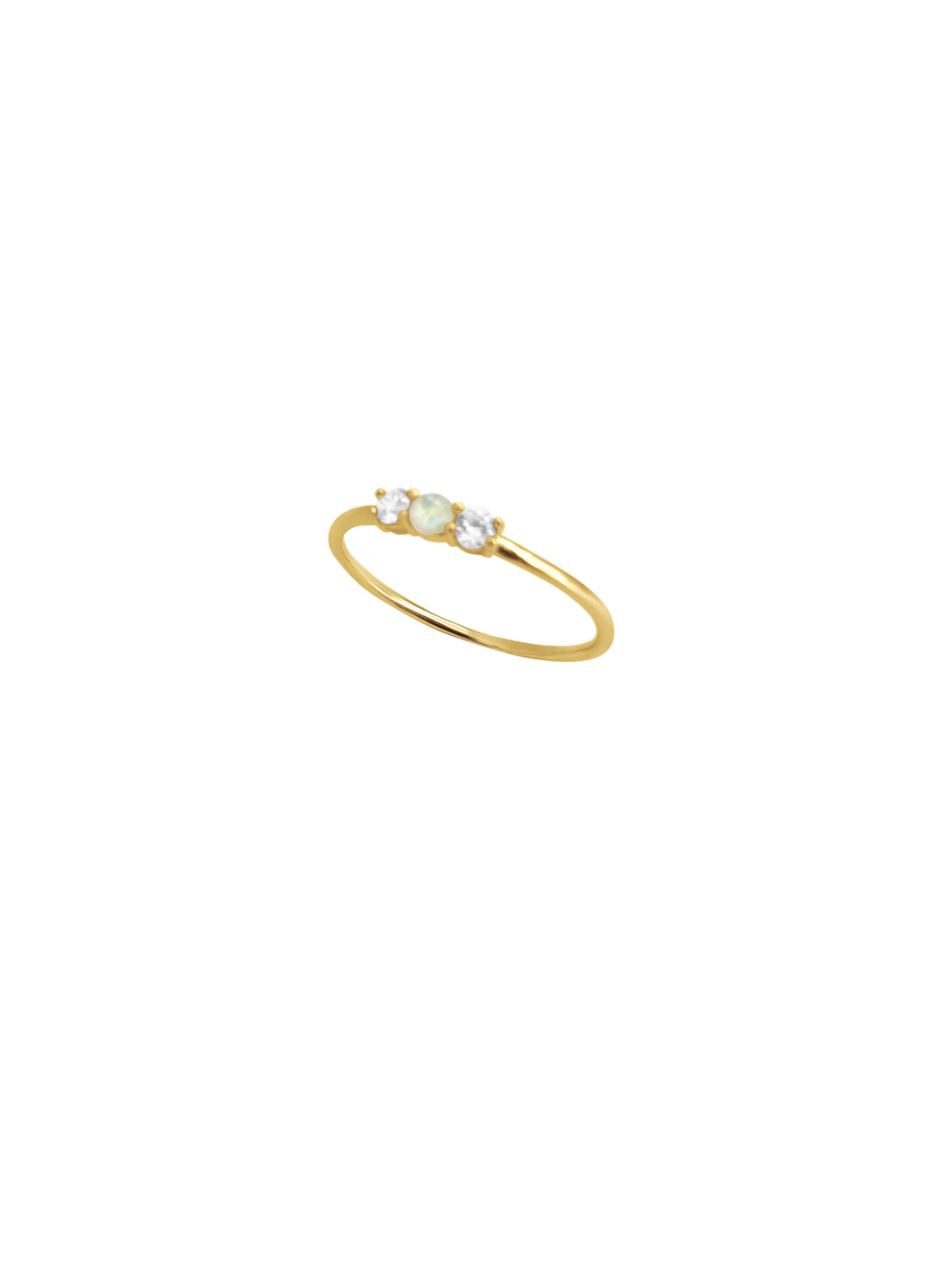 14K Gold Dainty Opal & Diamond Ring