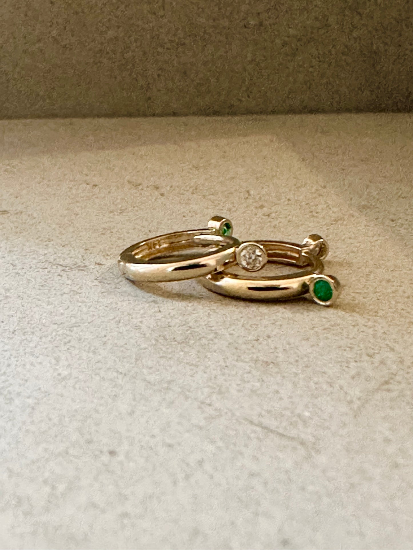 14KT Gold Front Back Diamond/Emerald Clicker Earring