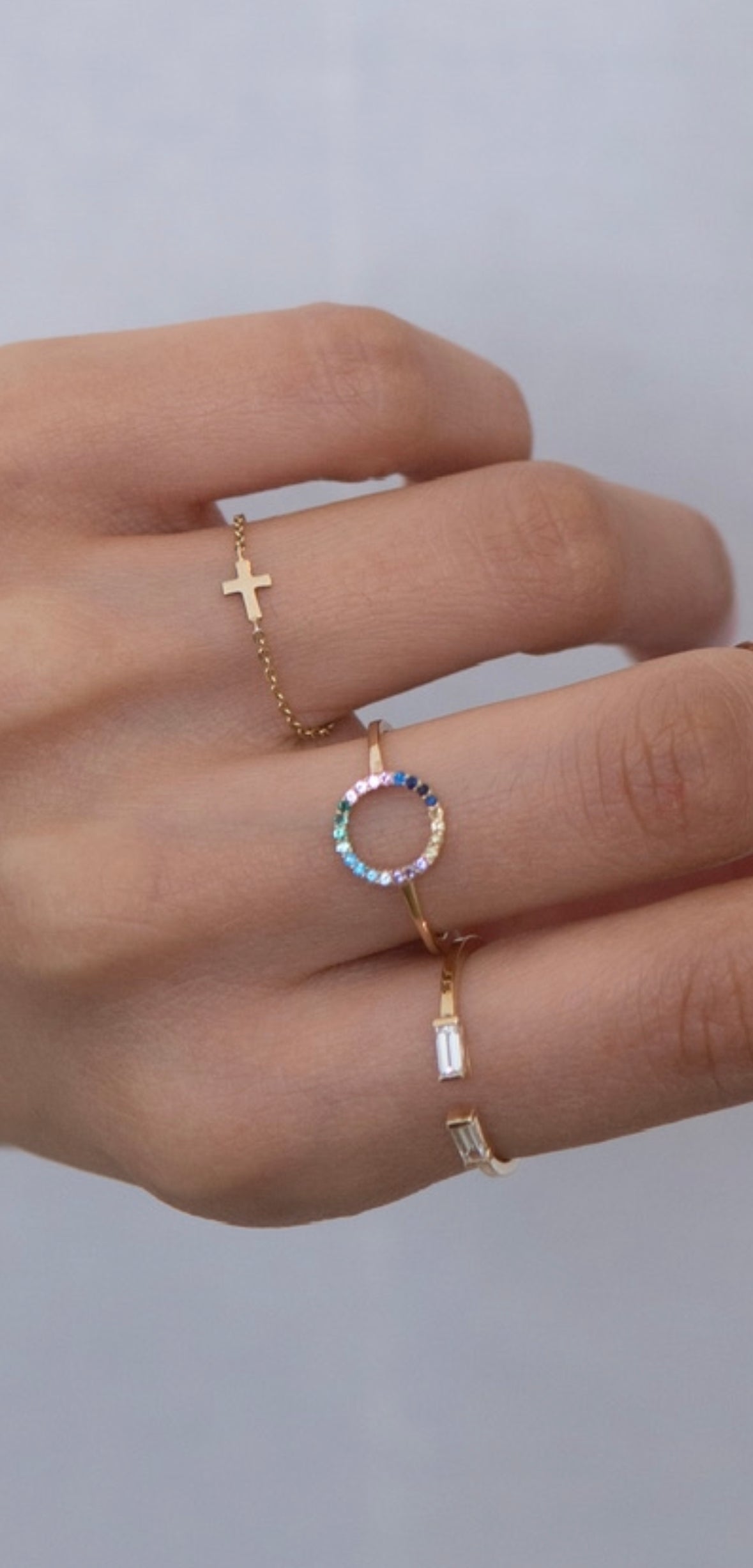 14K Gold Diamond Baguette Open Ring