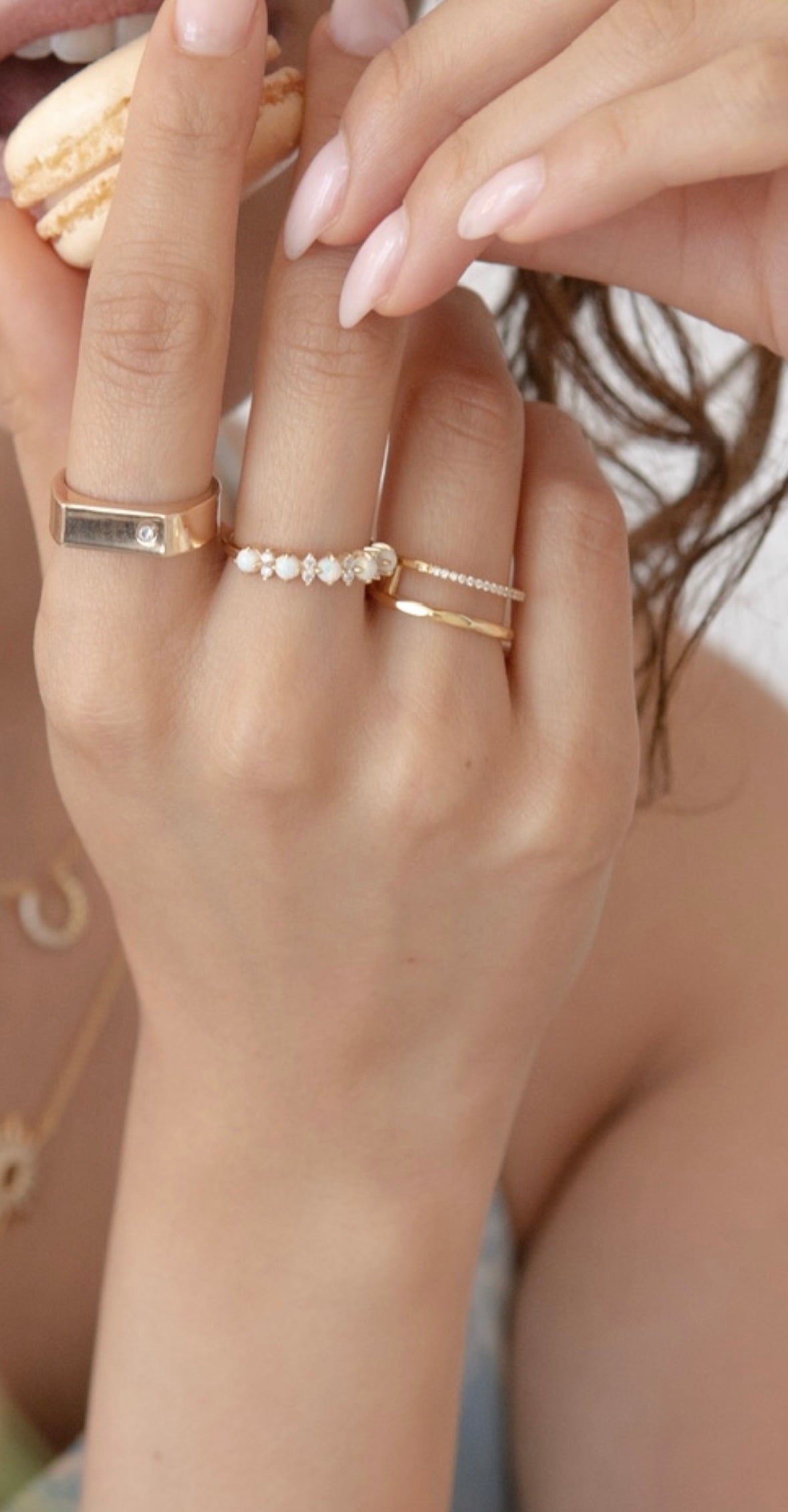 14k Diamond Double Band Hammered Ring
