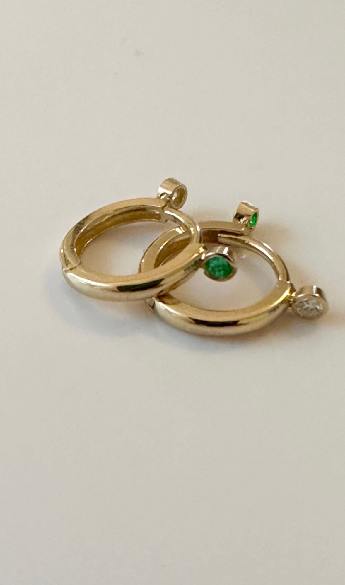14KT Gold Front Back Diamond/Emerald Clicker Earring