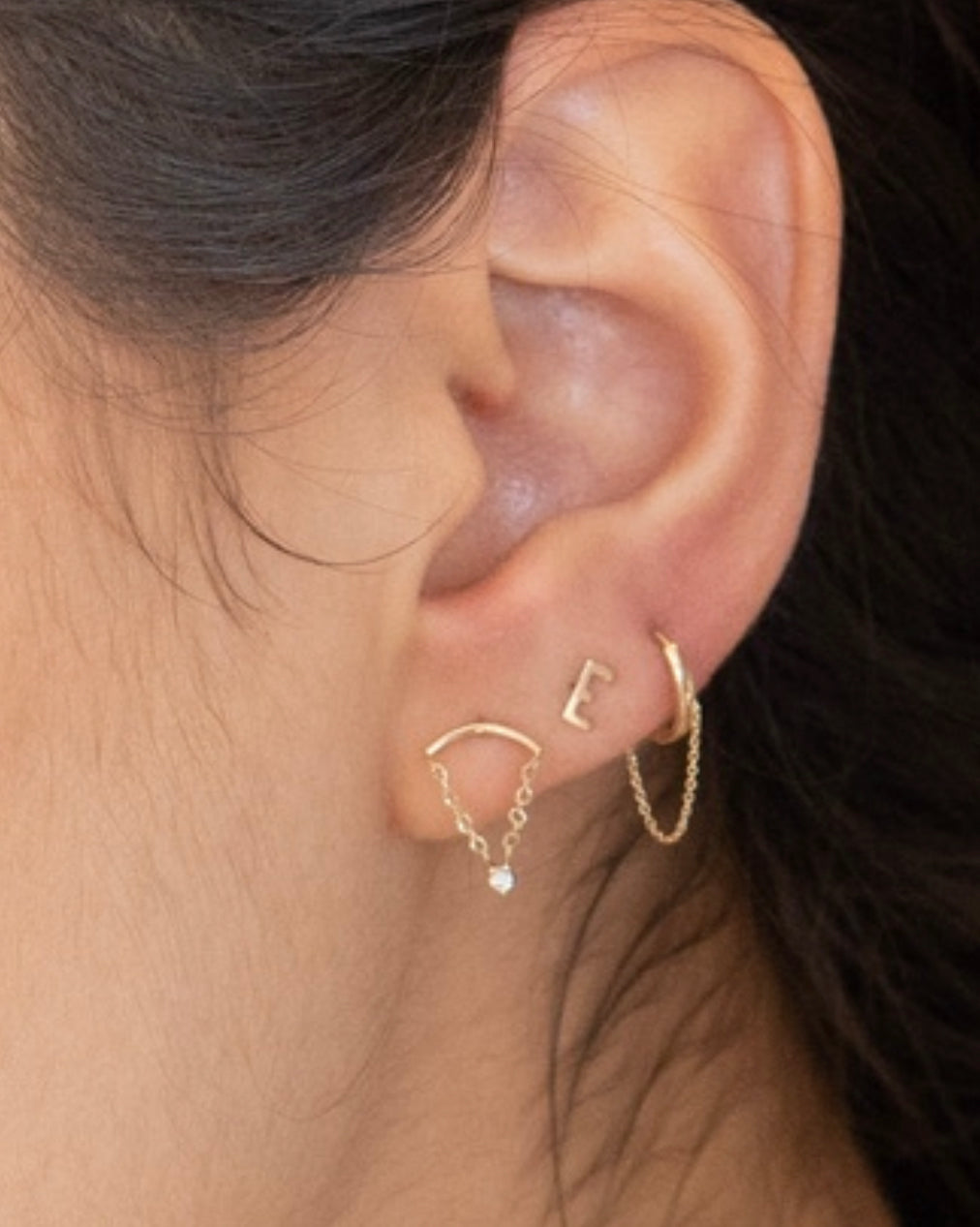 14K Gold Push Flat Back Mini Initial Earring
