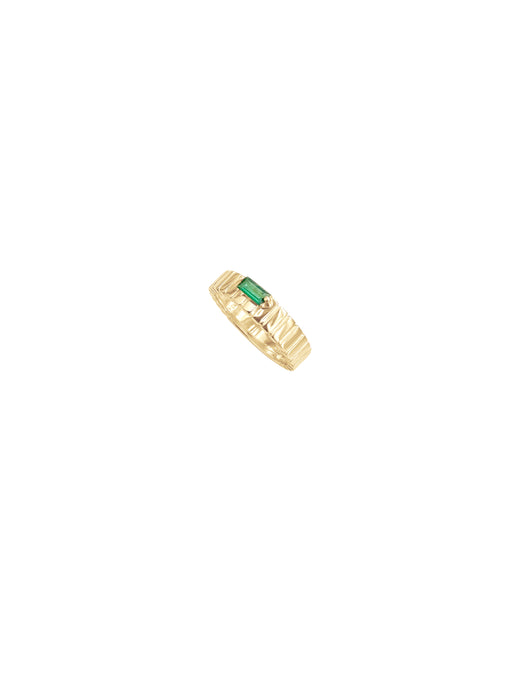 14k Gold Diamond Emerald Ribbed Band