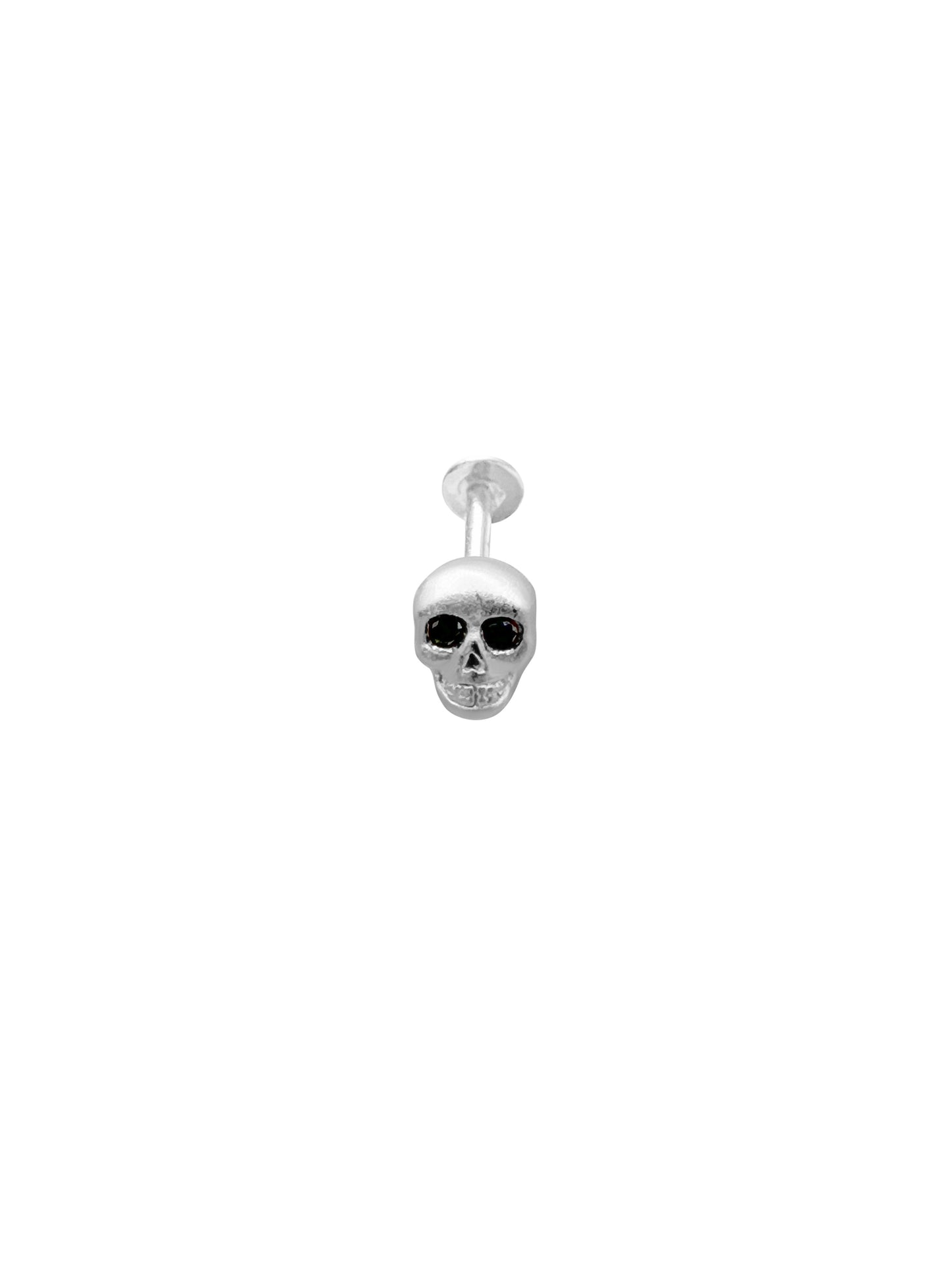 14K Gold Push Flat Back Black Dimond Scull Earring