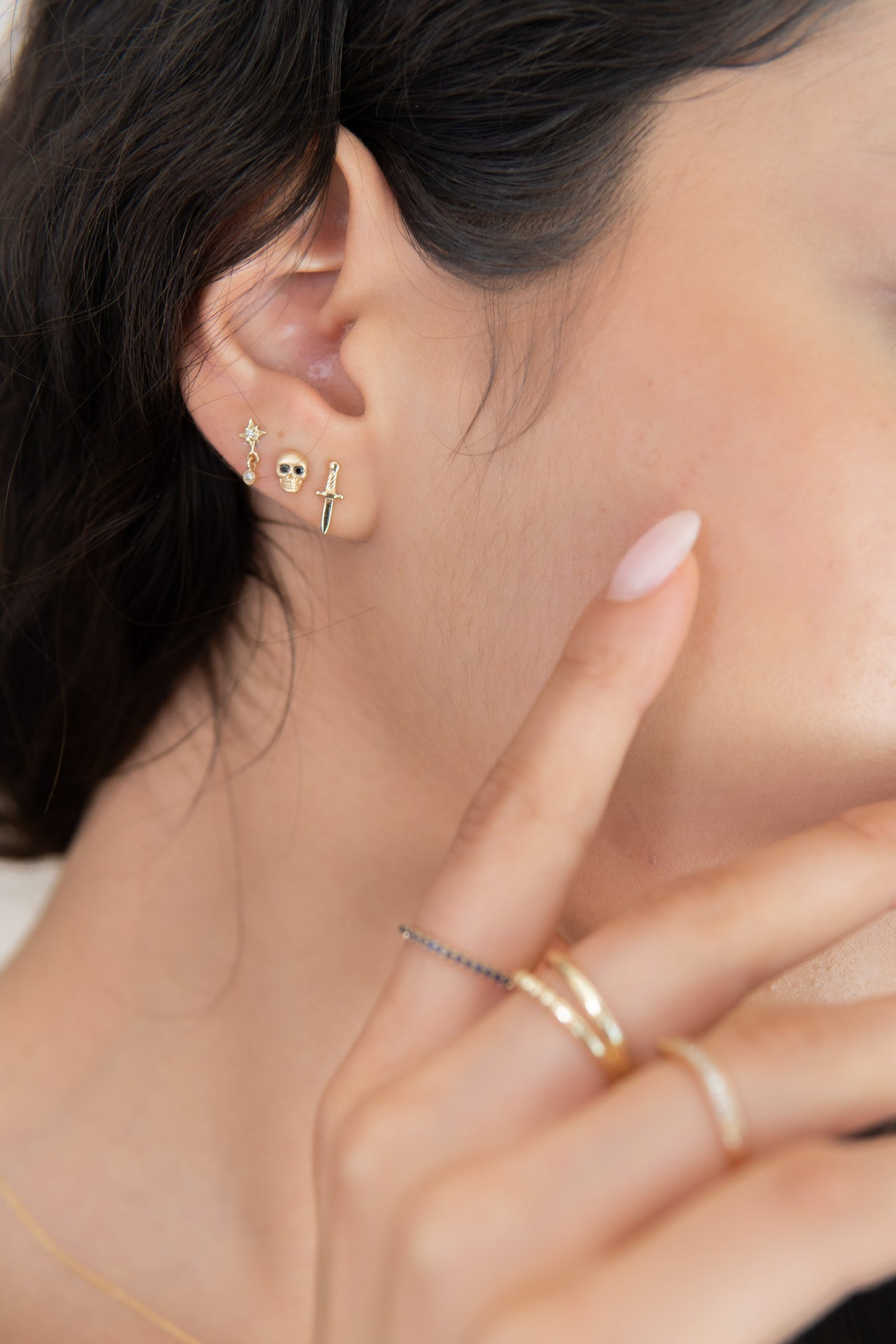 14K Gold Push Flat Back Dagger Earring