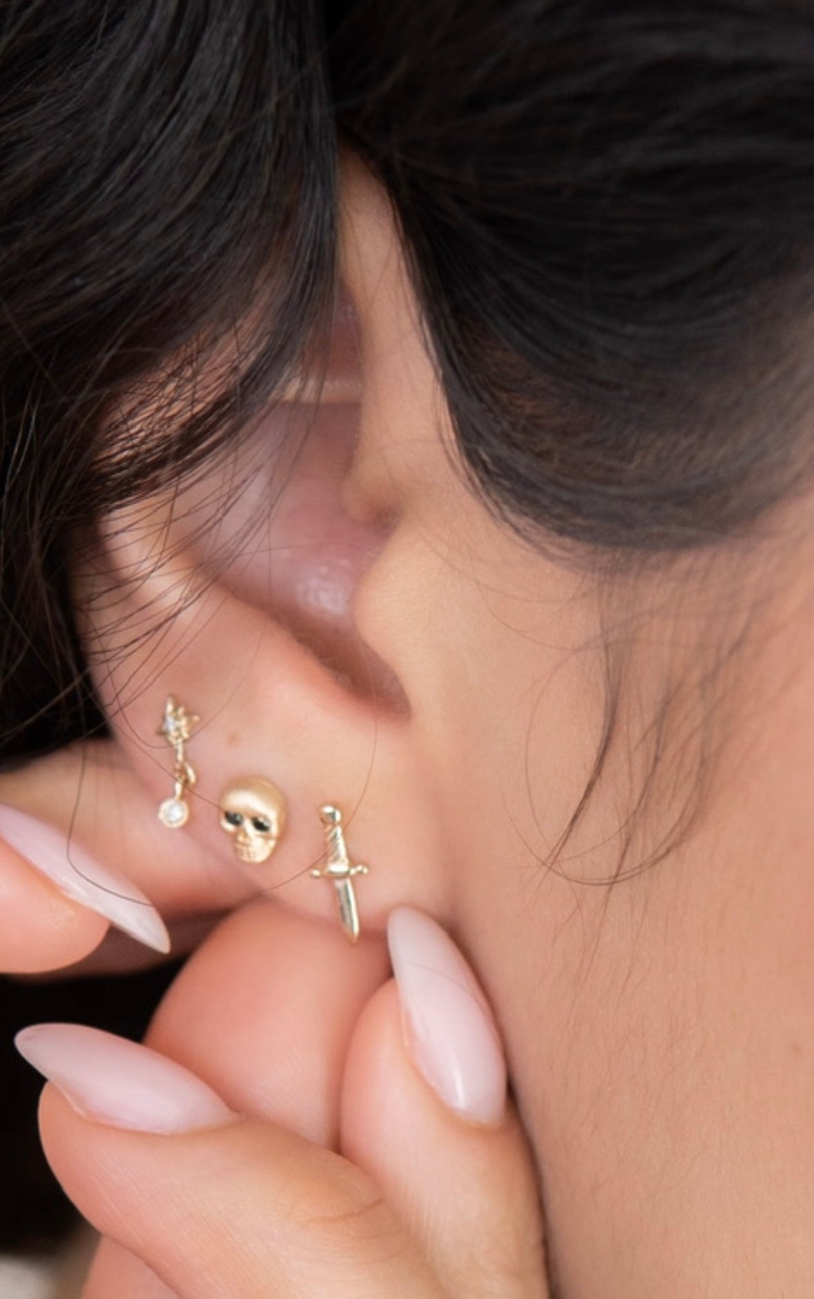 14K Gold Push Flat Back Dagger Earring
