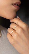 14K Gold Dainty Opal & Diamond Ring