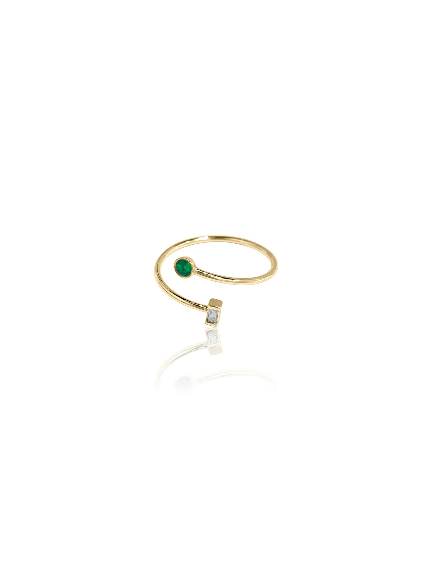 14K Gold Baguette Diamond & Bezel Coil Ring