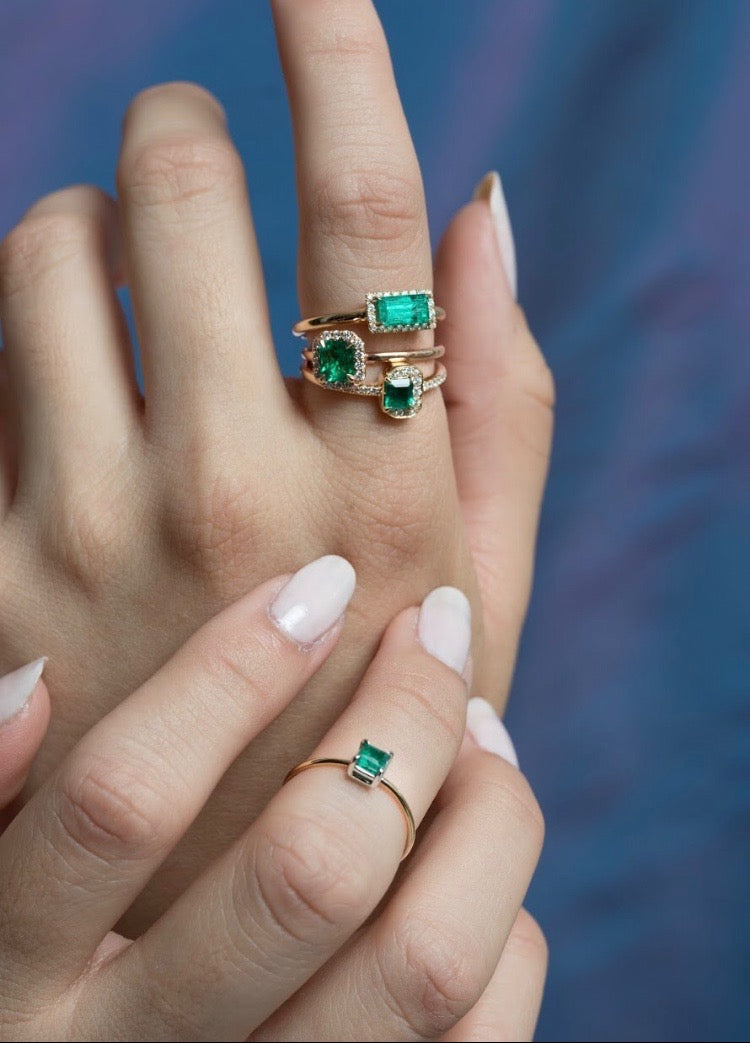 14k Gold Diamond Gemstone Baguette Ring
