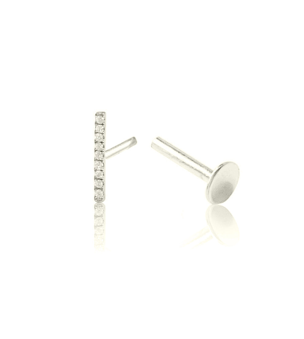 14K Gold Push Flat Back Diamond Bar Earring