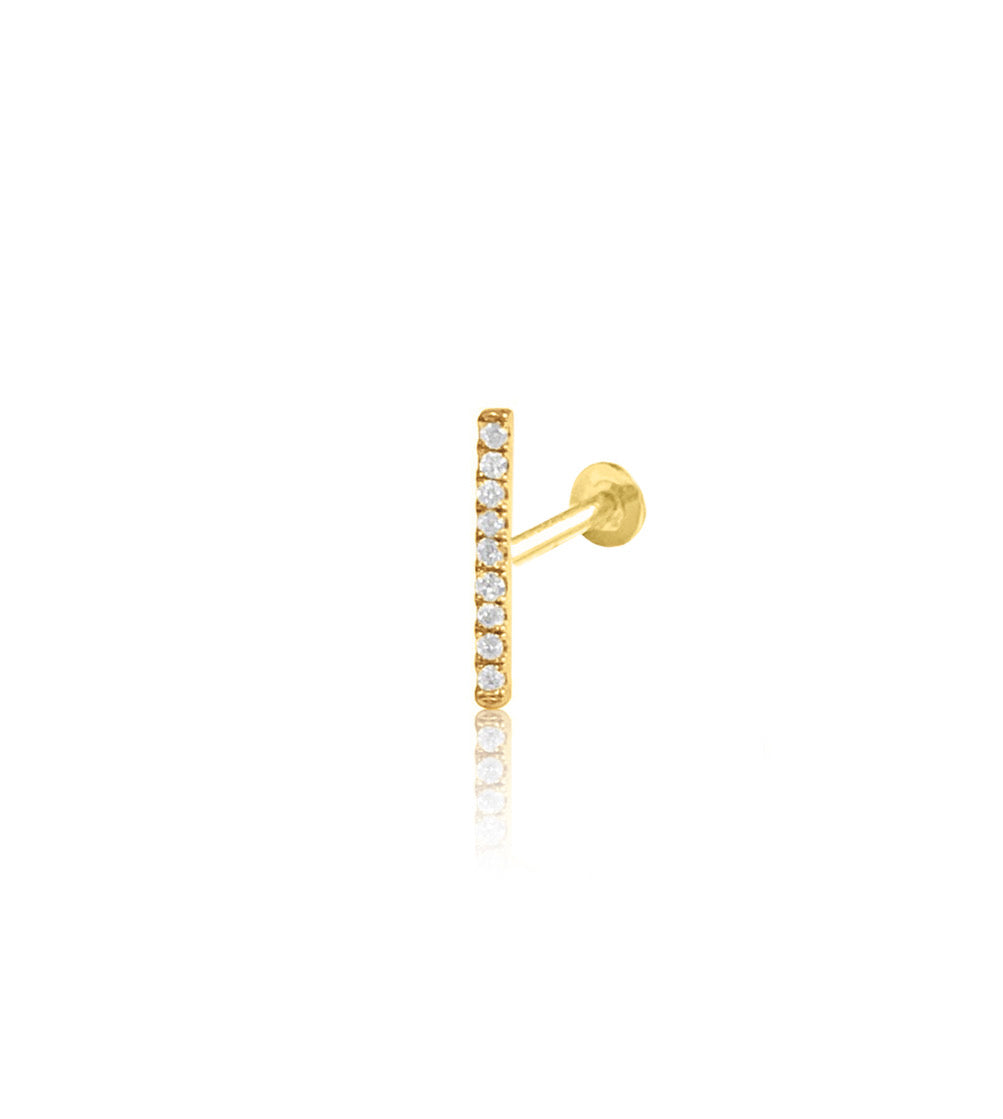 14K Gold Push Flat Back Diamond Bar Earring