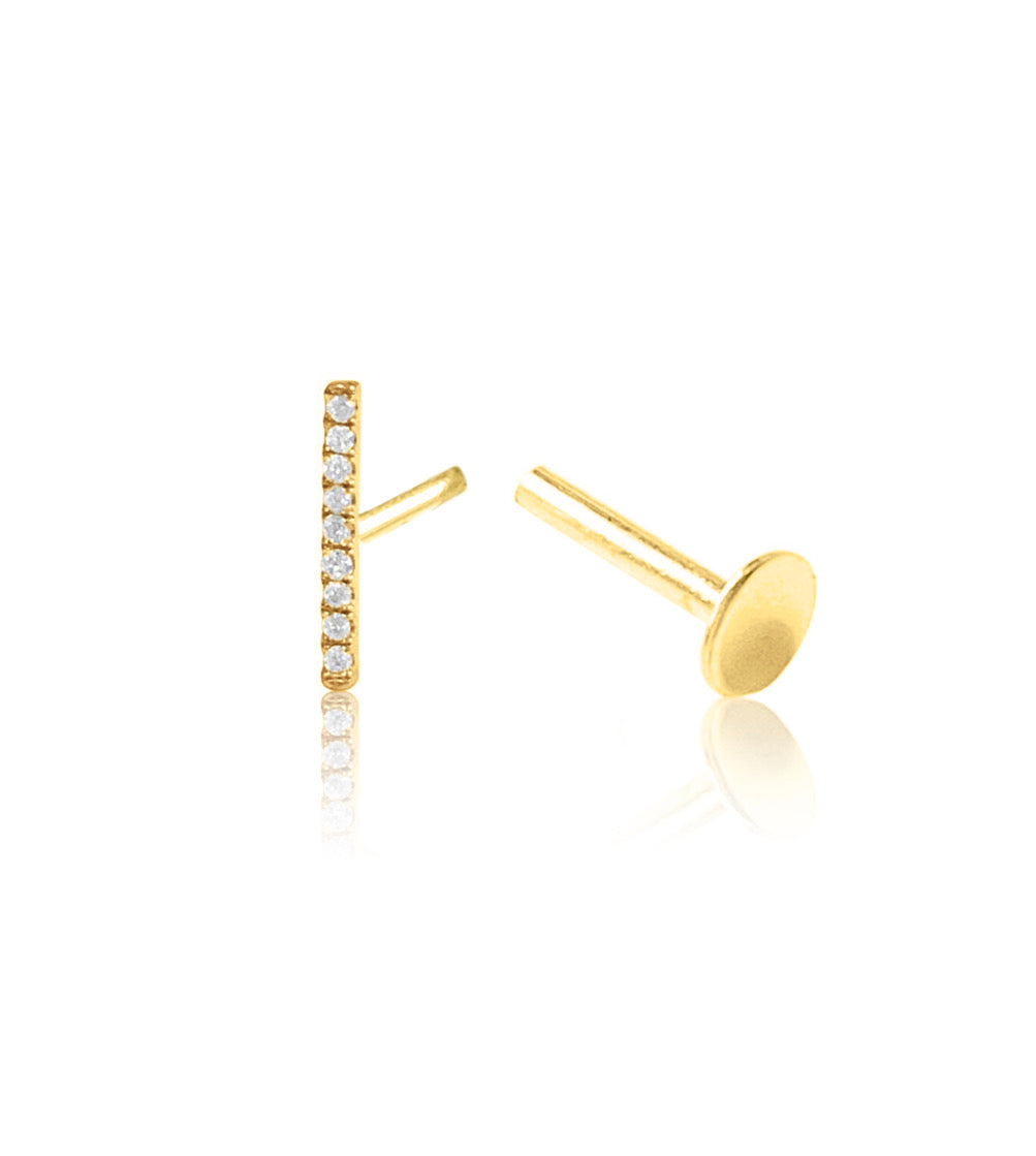 14K Gold Push Flat Back Diamond Bar Earring