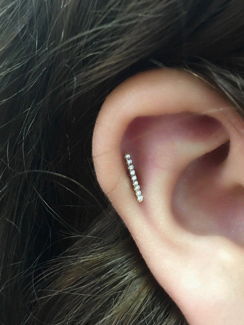 14K Gold Push Flat Back Diamond Bar Earring