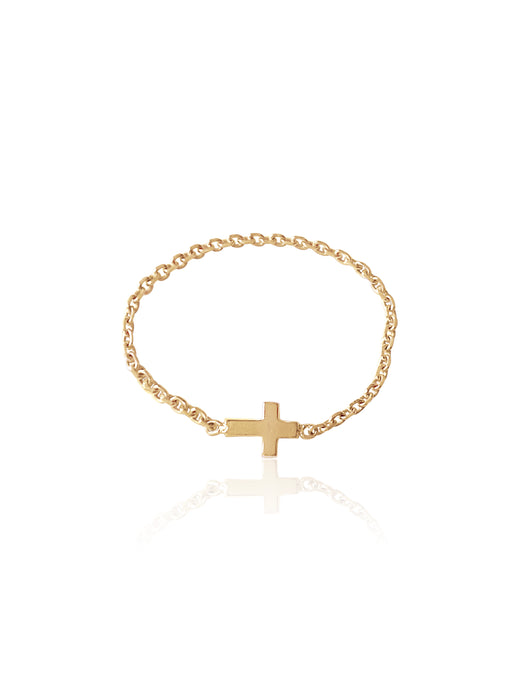 14K Gold Soft Chain Cross Ring
