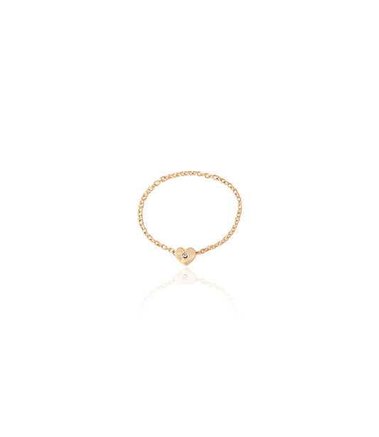 14K Gold & Diamond Soft Chain Mini Heart Ring