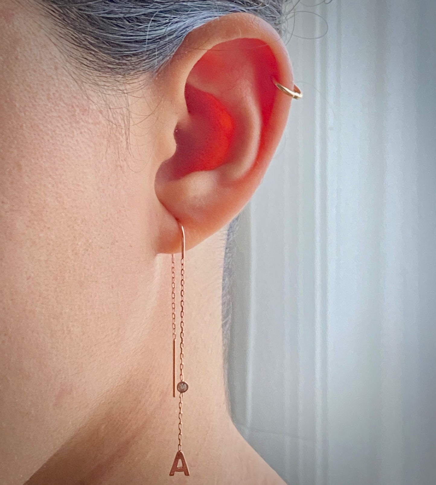 14k Diamond Initial Chain Earring