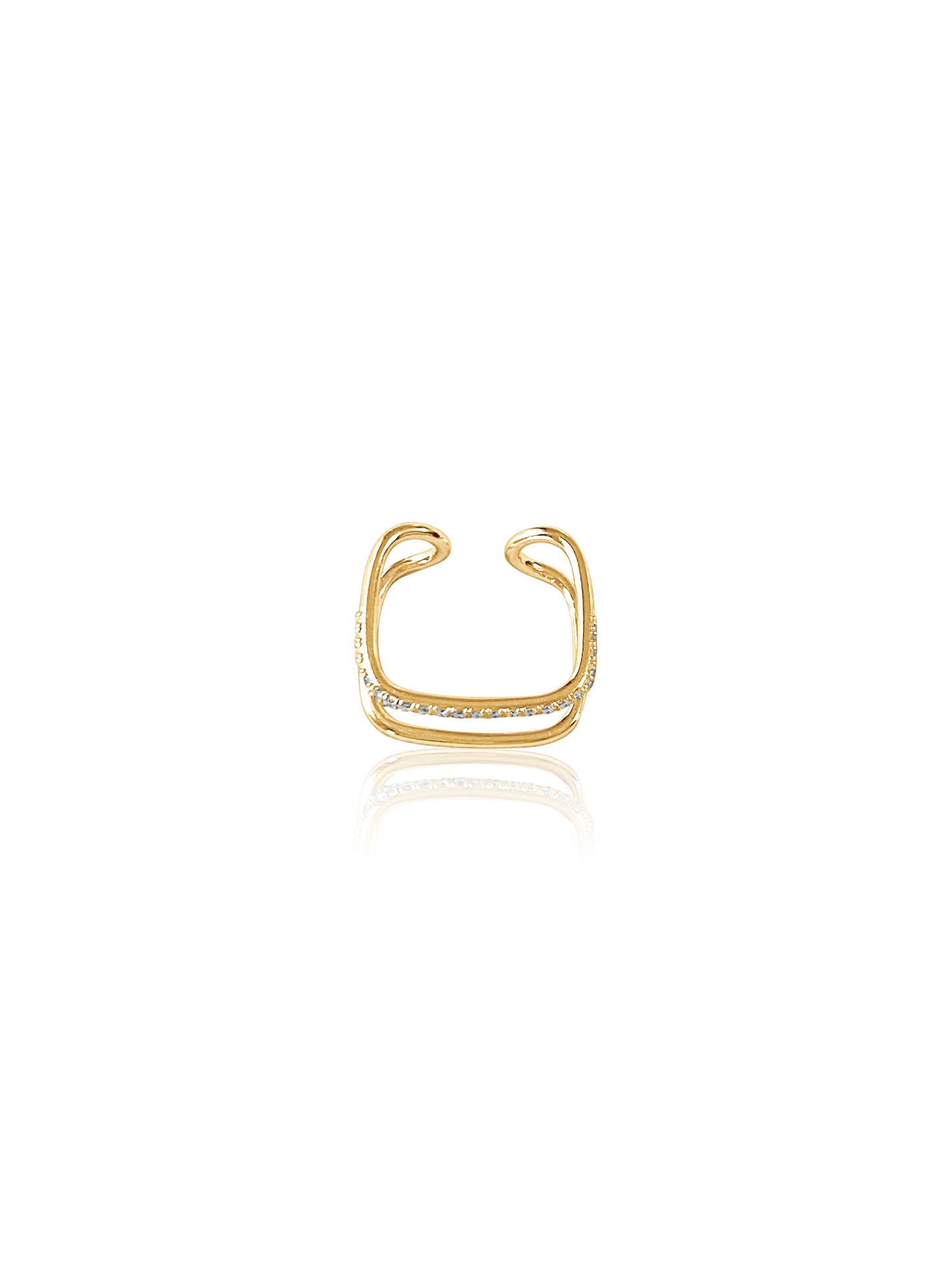 14K Diamond Double Band Adjustable Square Ring