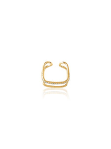 14k Diamond Double Band Adjustable Square Ring