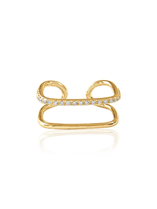 14K Diamond Double Band Adjustable Square Ring