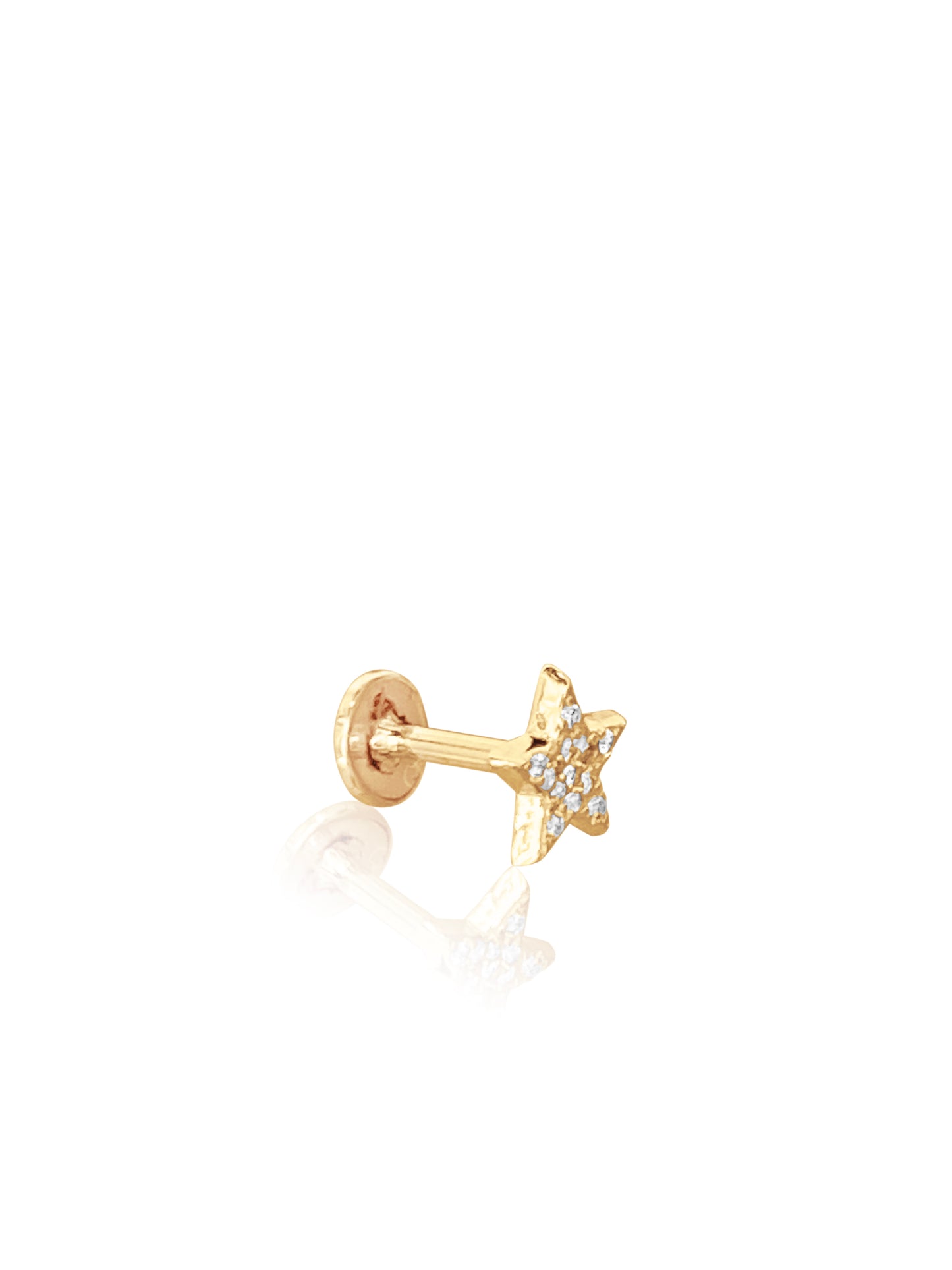 14K Gold Push Flat Back Diamond Moon/Star Earring
